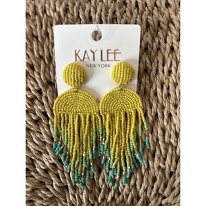 Kay Lee New York Pierced Earrings Bead Boho Geometric‎ Drop Dangle Statement New